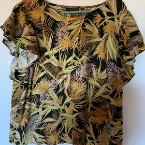 Rafaella Women's Leaf Print Blouse - Black and Gold Size 2XL